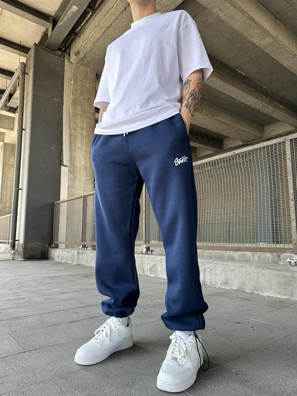 Stwd Nakışlı Stoper Paça Lastikli Eşofman Altı -İndigo Mavi