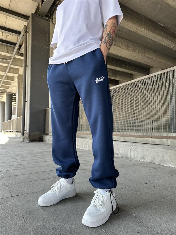 Stwd Nakışlı Stoper Paça Lastikli Eşofman Altı -İndigo Mavi