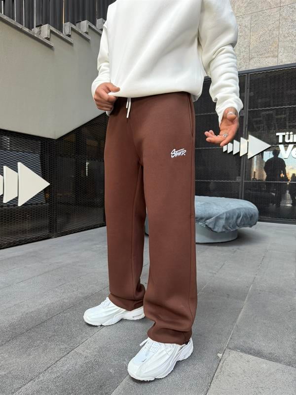 Stwd Nakışlı Stoper Paça Lastikli Eşofman Altı -Kahve