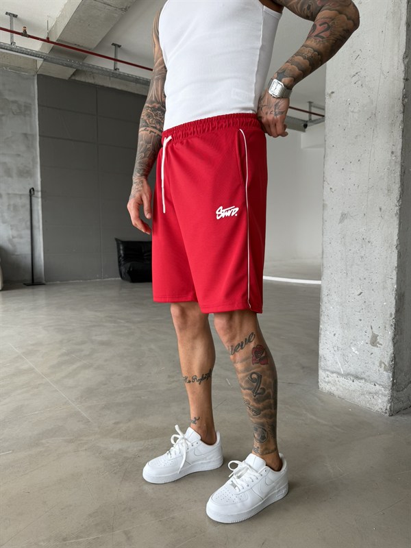 Stwd Şeritli Şort - Kırmızı