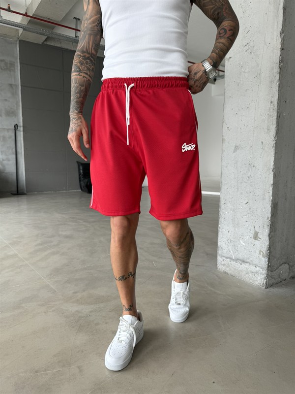 Stwd Şeritli Şort - Kırmızı