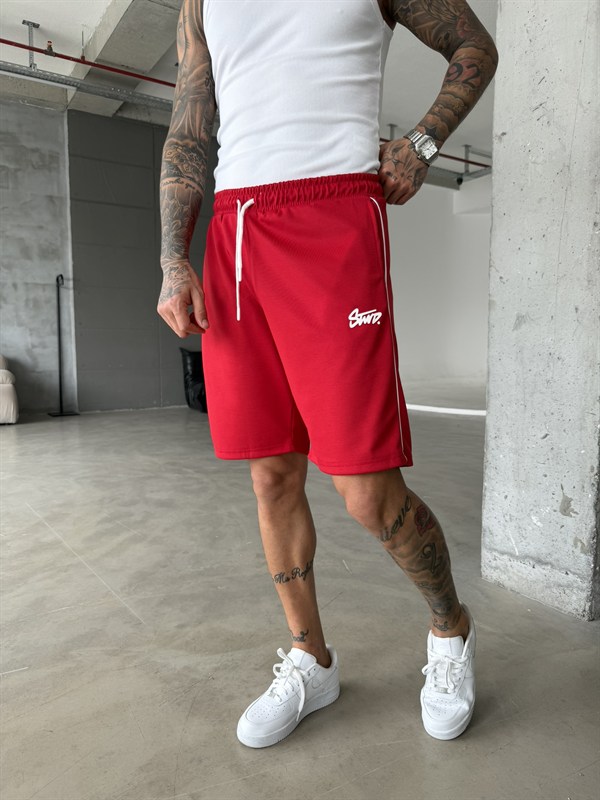 Stwd Şeritli Şort - Kırmızı