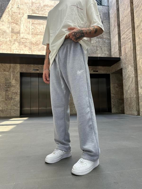 SW Nakışlı Baggy Stoper Paça Eşofman Altı - Gri