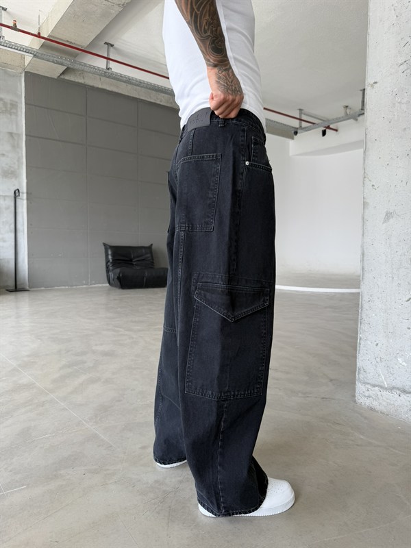 Super Baggy Dessining Kargo Pantolon - Siyah