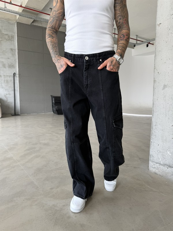 Super Baggy Dessining Kargo Pantolon - Siyah