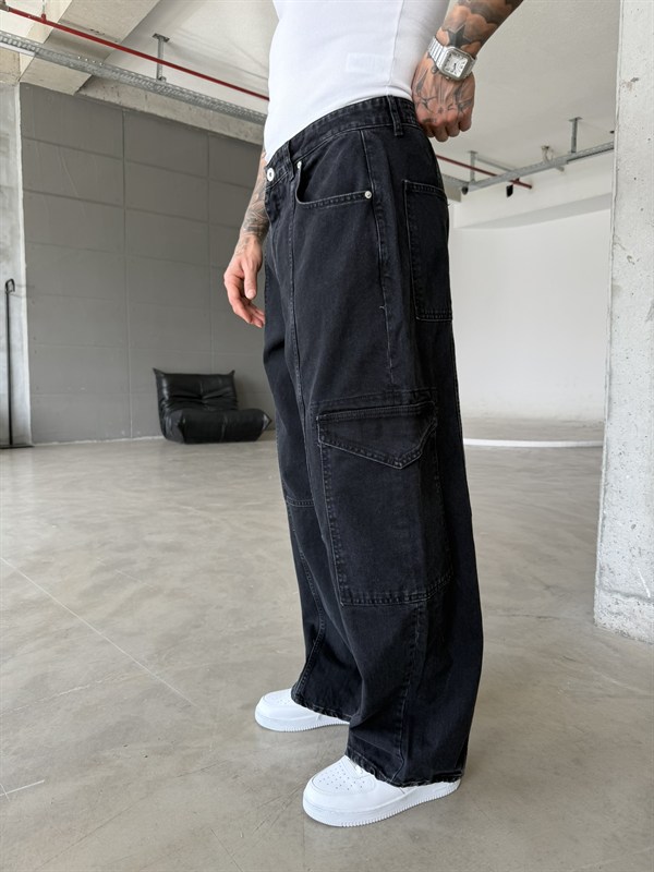Super Baggy Dessining Kargo Pantolon - Siyah