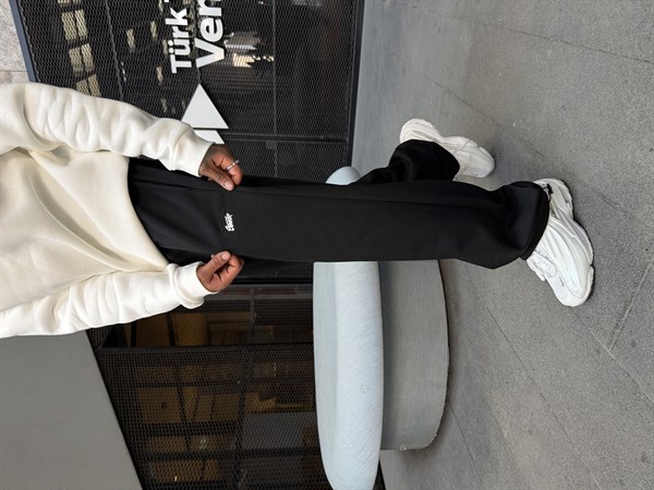 SW Basic Cift Nakış Baggy Eşofman - Siyah