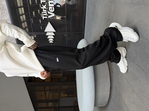 SW Basic Cift Nakış Baggy Eşofman - Siyah