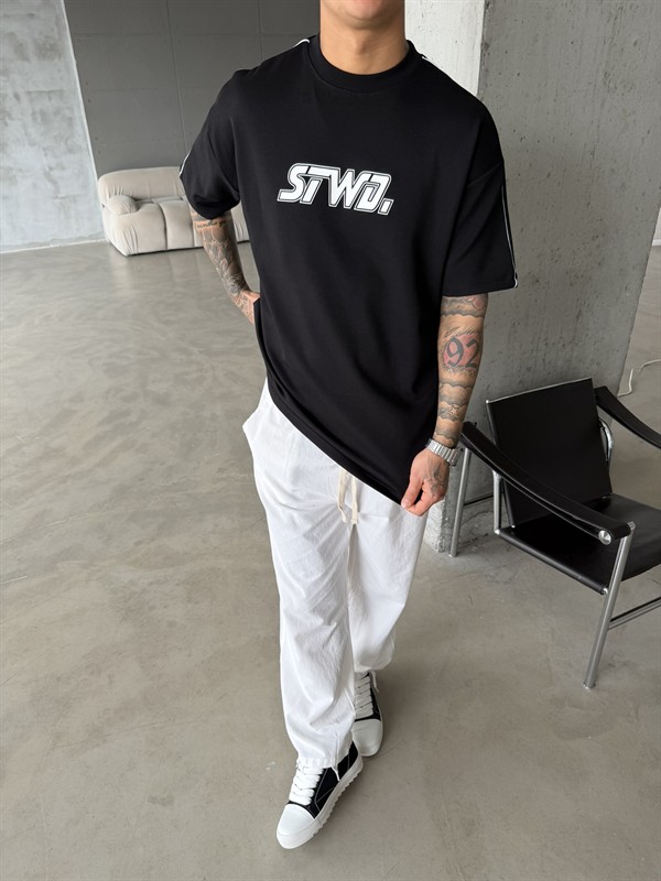 SW Enjeksiyon Baskı T-Shirt - Siyah