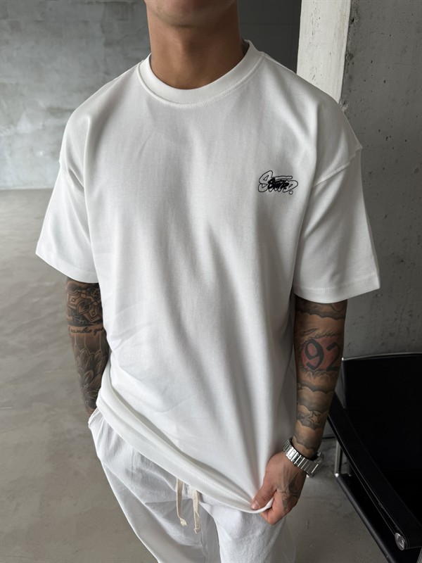 Sw Ön Cift Nakış Dessing T-Shirt - Beyaz