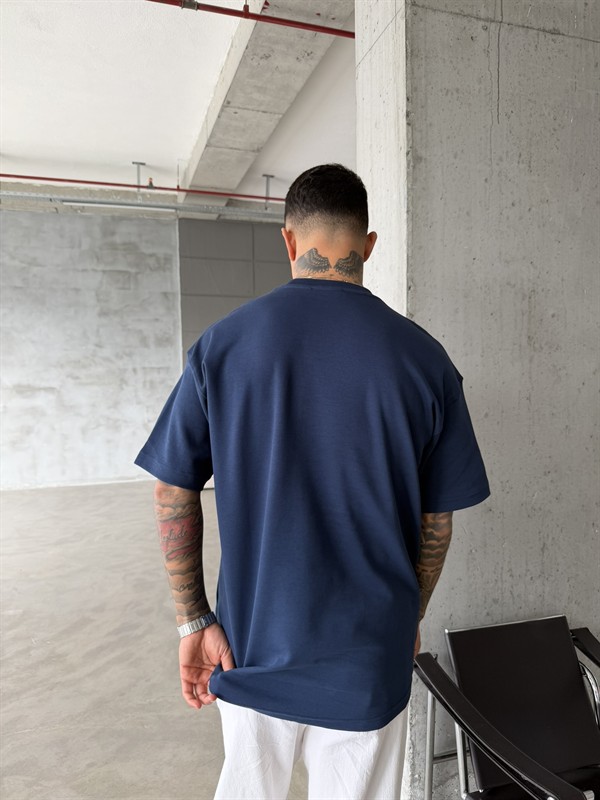 Sw Ön Cift Nakış Dessing T-Shirt - İndigo