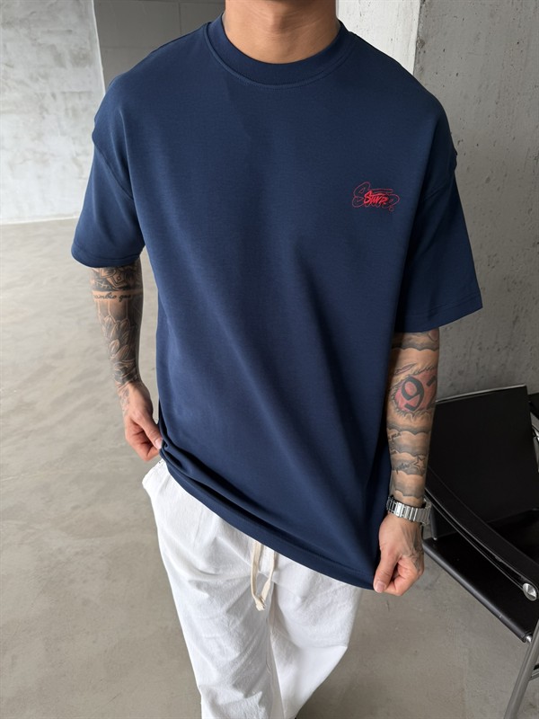 Sw Ön Cift Nakış Dessing T-Shirt - İndigo