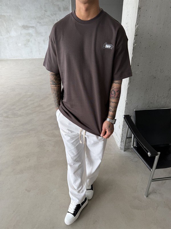 Sw Ön Cift Nakış Dessing T-Shirt - Kahve