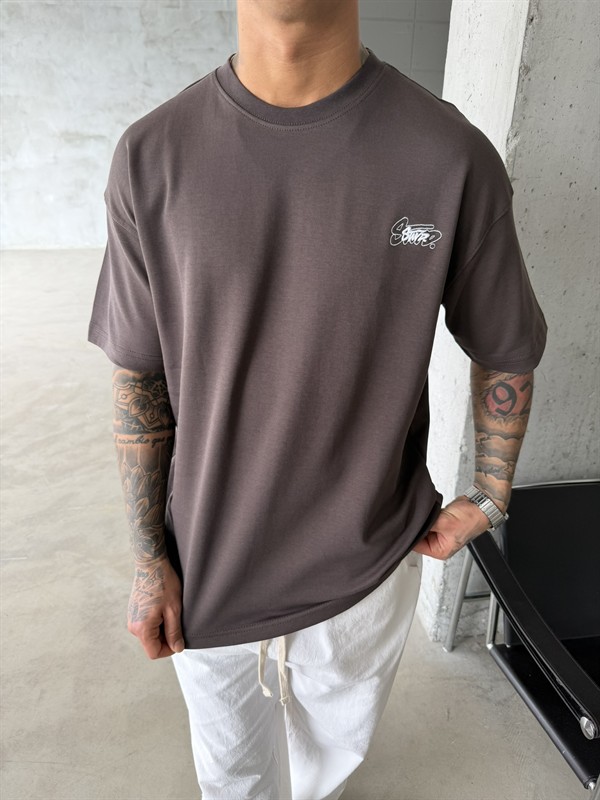 Sw Ön Cift Nakış Dessing T-Shirt - Kahve