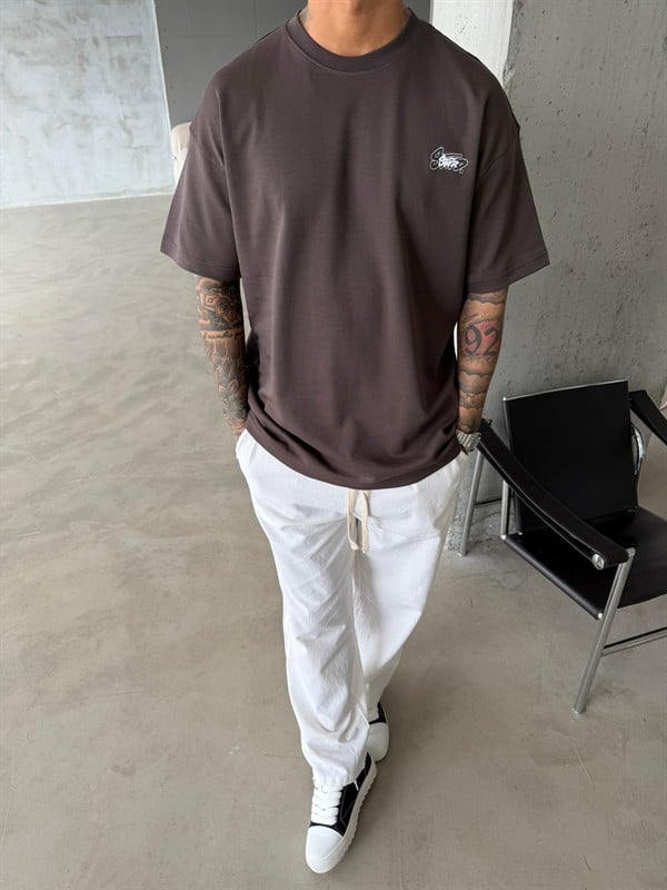 Sw Ön Cift Nakış Dessing T-Shirt - Kahve