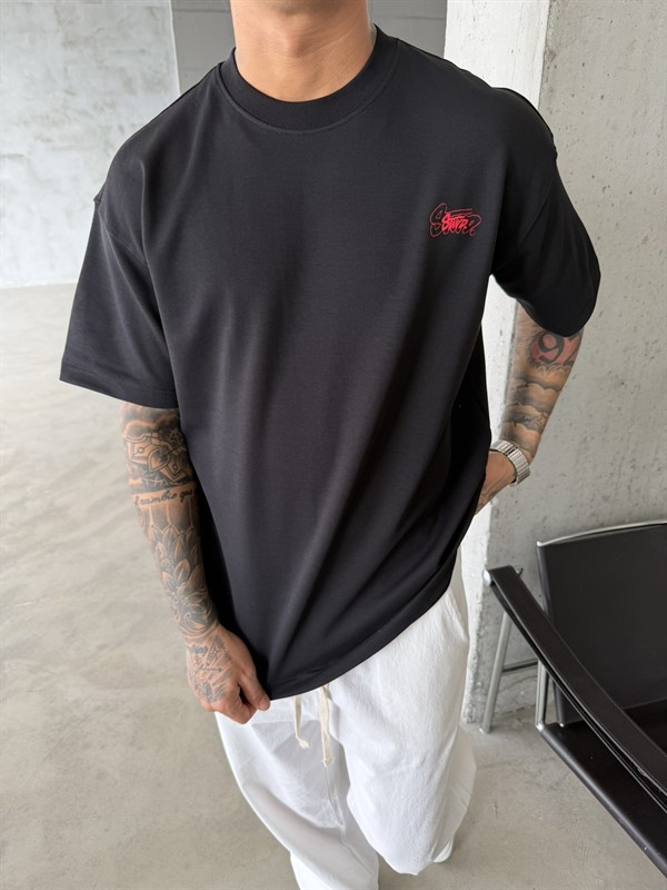 Sw Ön Cift Nakış Dessing T-Shirt - Siyah