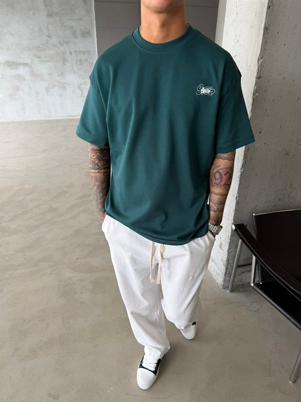 Sw Ön Cift Nakış Dessing T-Shirt - Yeşil
