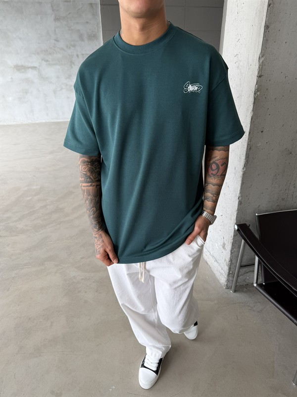 Sw Ön Cift Nakış Dessing T-Shirt - Yeşil