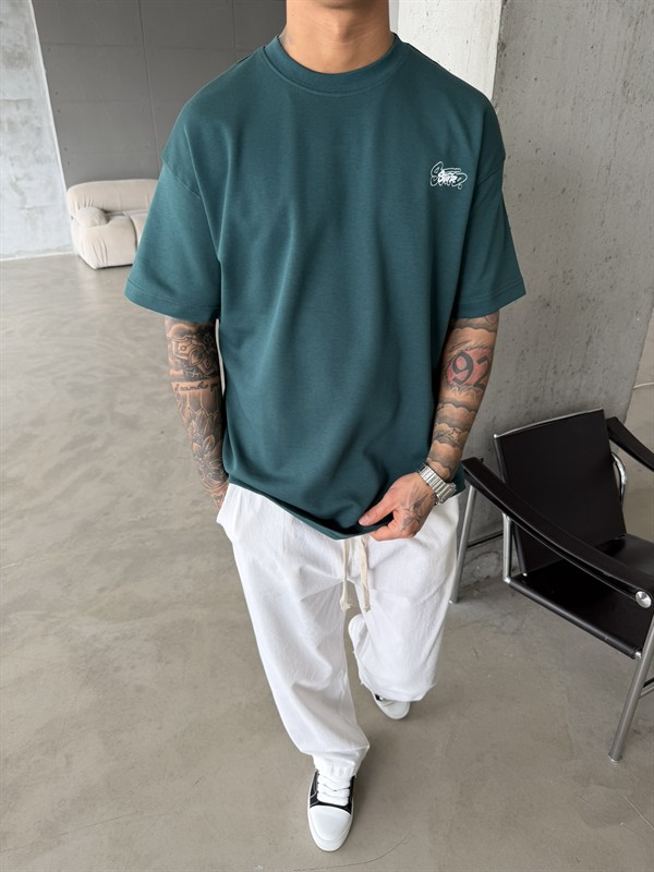 Sw Ön Cift Nakış Dessing T-Shirt - Yeşil