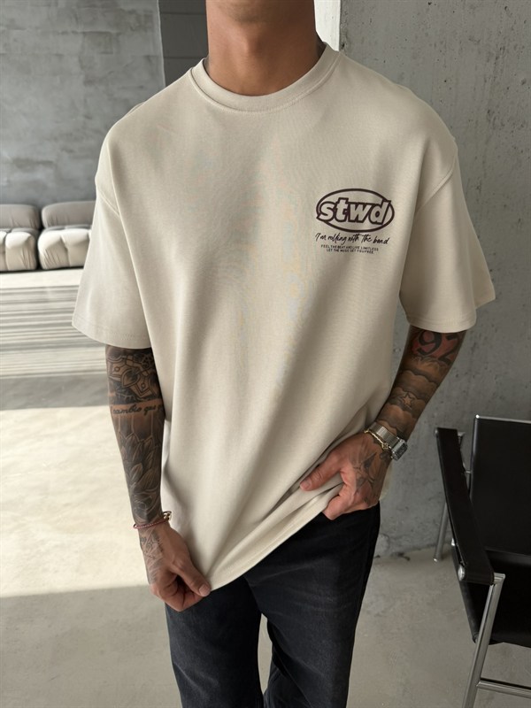 SW Premium Baskılı T-Shirt - Bej
