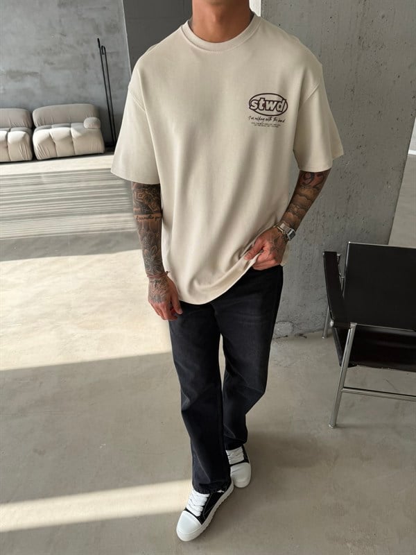 SW Premium Baskılı T-Shirt - Bej