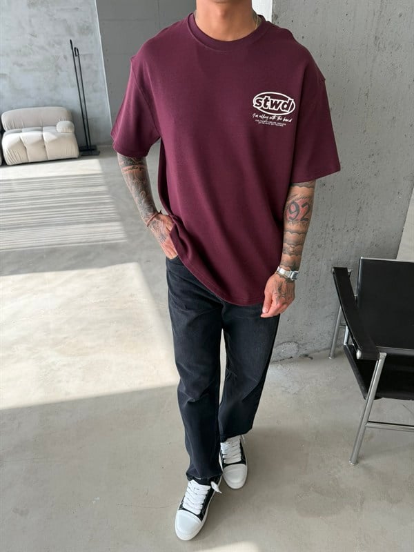 SW Premium Baskılı T-Shirt - Bordo