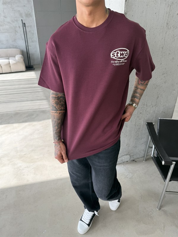 SW Premium Baskılı T-Shirt - Bordo