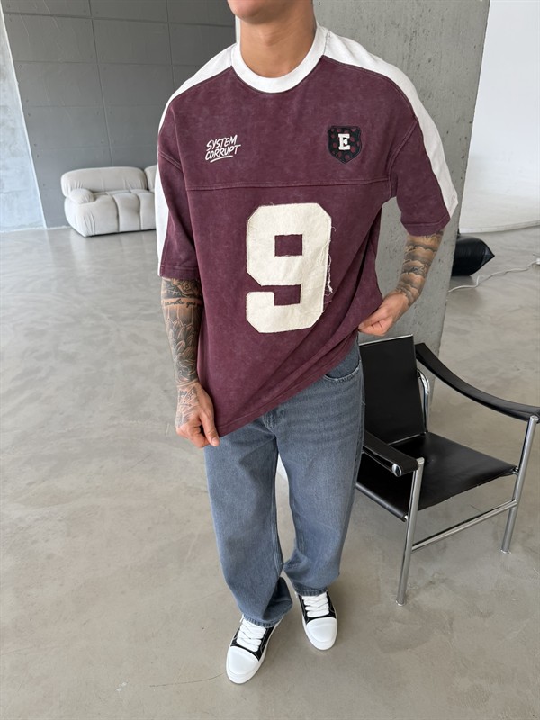 SysTem Corrupt 9 Nakışlı Premium T-Shirt - Bordo