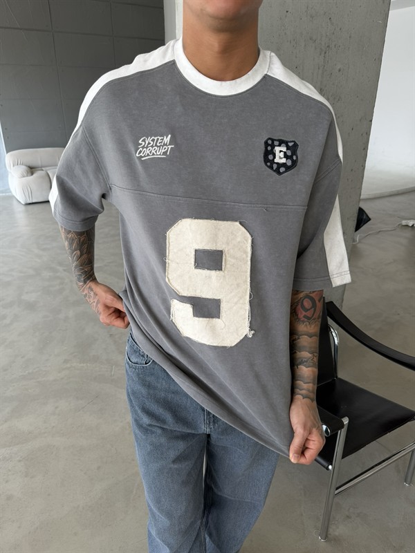 SysTem Corrupt 9 Nakışlı Premium T-Shirt - Füme
