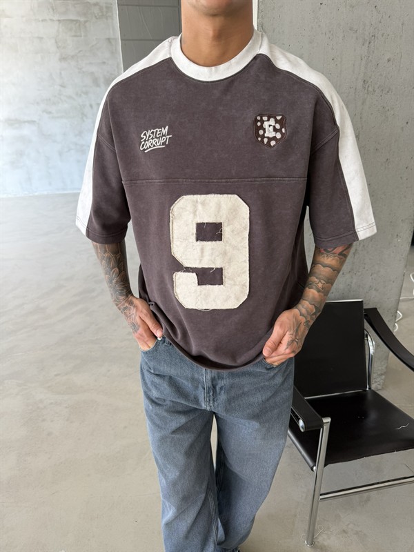 SysTem Corrupt 9 Nakışlı Premium T-Shirt - Kahve