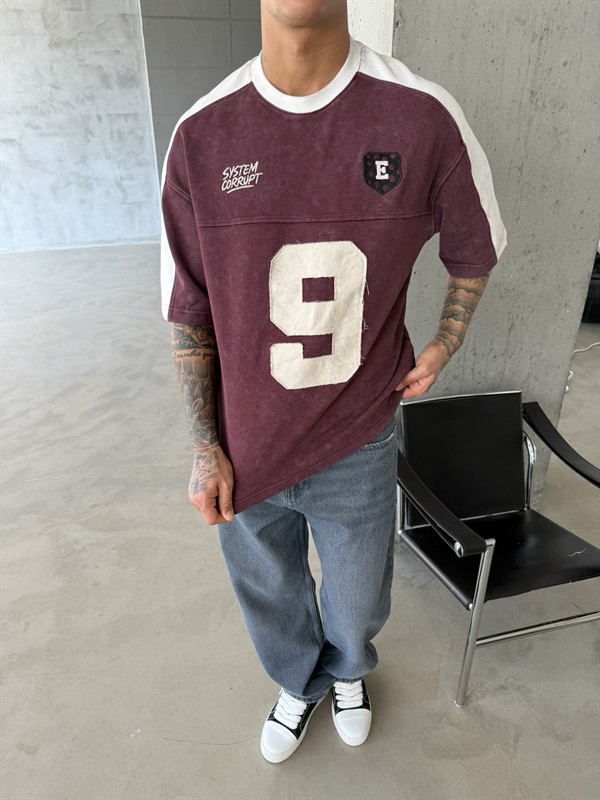 SysTem Corrupt 9 Nakışlı Premium T-Shirt - Bordo