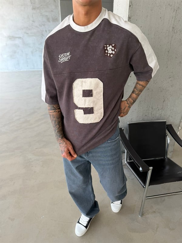 SysTem Corrupt 9 Nakışlı Premium T-Shirt - Kahve