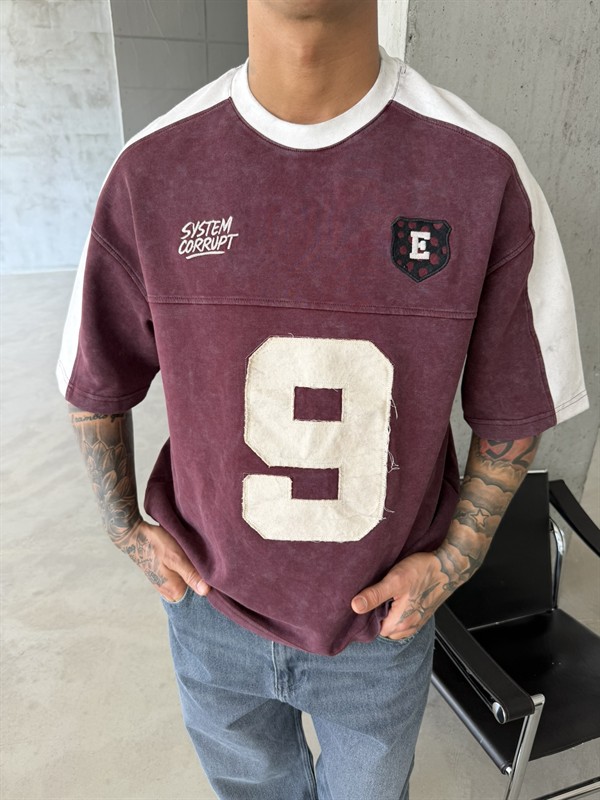 SysTem Corrupt 9 Nakışlı Premium T-Shirt - Bordo