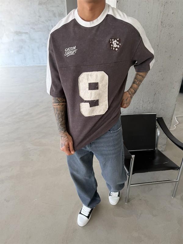 SysTem Corrupt 9 Nakışlı Premium T-Shirt - Kahve