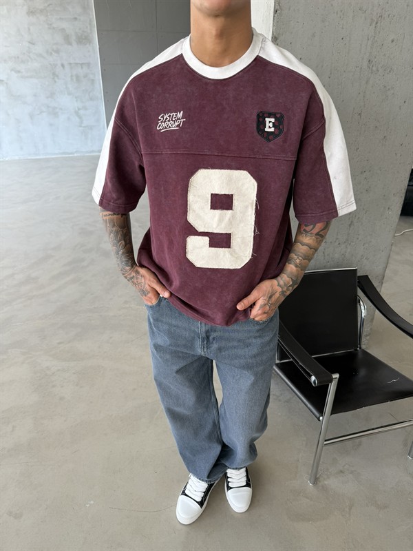 SysTem Corrupt 9 Nakışlı Premium T-Shirt - Bordo