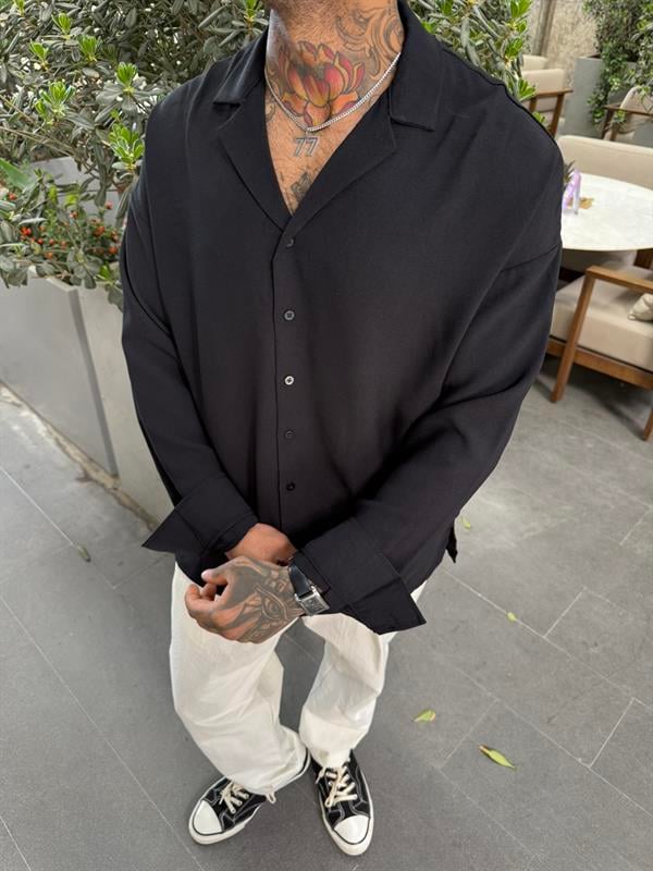 T Uzun Kol Gömlek - Siyah