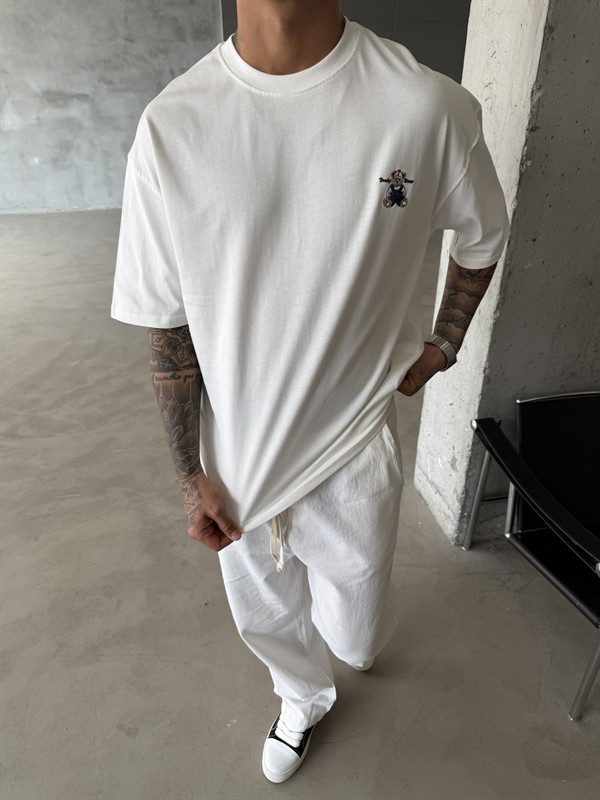 Tedy Bear Nakışlı Basic T-Shirt - Beyaz