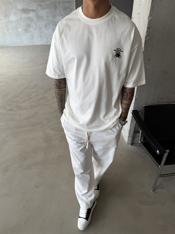 Tedy Bear Nakışlı Basic T-Shirt - Beyaz