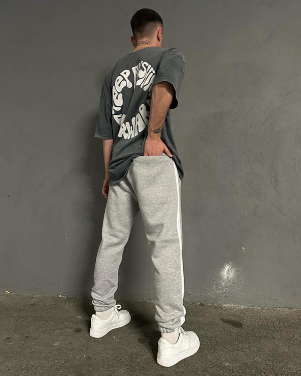 Tek Şerit Jogger Eşofman - Gri