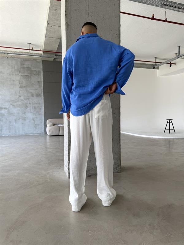 Tensel Kumaş Baggy Fit Pantolon-Beyaz