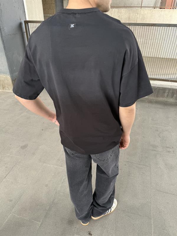 The Champıons Spreyli Oversize T-Shirt -Siyah