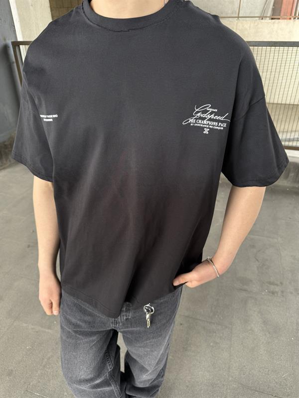 The Champıons Spreyli Oversize T-Shirt -Siyah