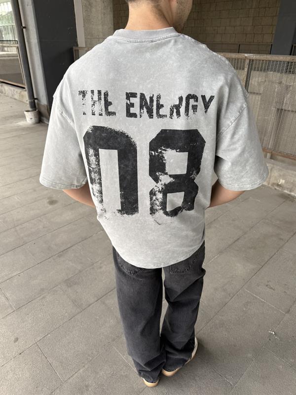 The Energy 08 Yıkamalı Oversize T-Shirt - Gri