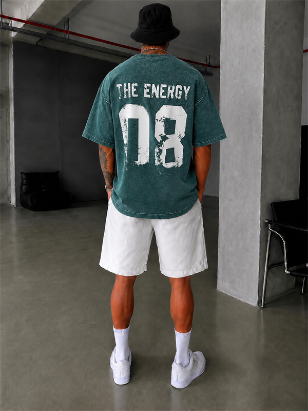 The Energy 08 Yıkamalı Oversize T-Shirt - Yeşil