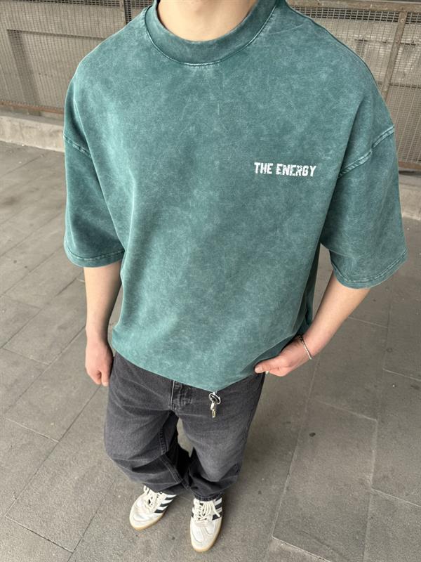 The Energy 08 Yıkamalı Oversize T-Shirt - Yeşil