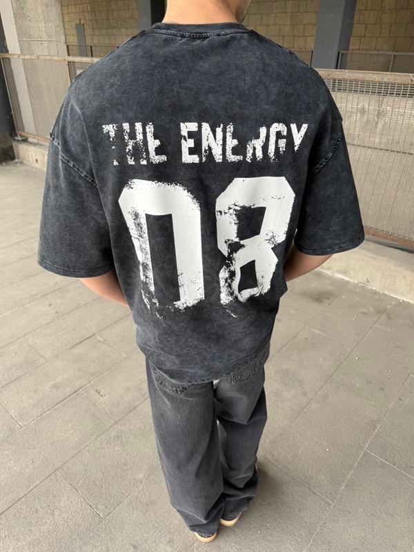 The Energy 08 Yıkamalı Oversize T-Shirt - Siyah