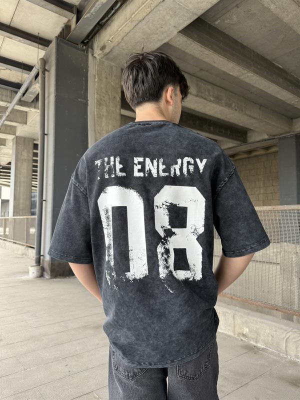 The Energy 08 Yıkamalı Oversize T-Shirt - Siyah