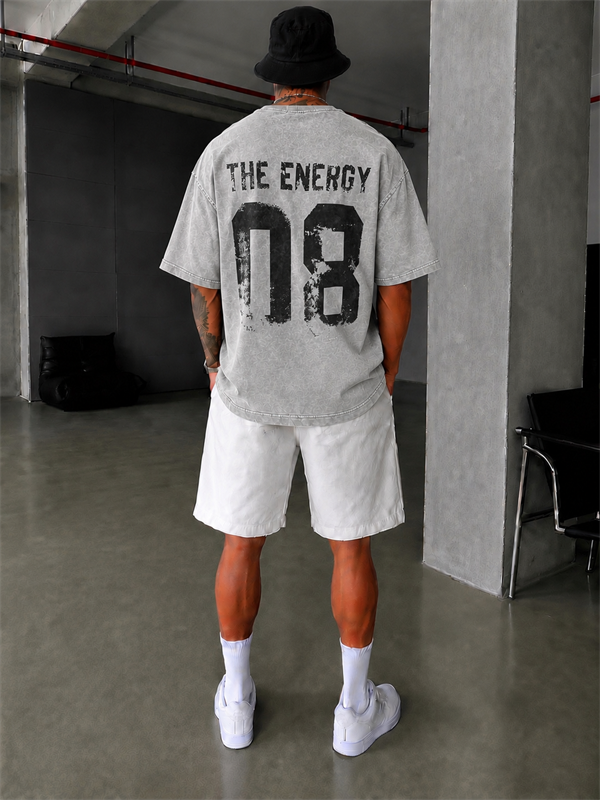 The Energy 08 Yıkamalı Oversize T-Shirt - Gri