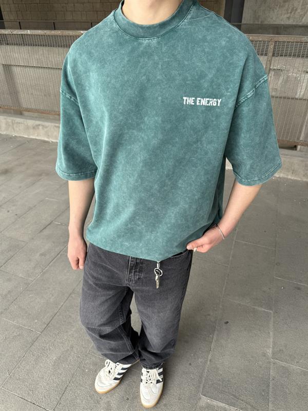 The Energy 08 Yıkamalı Oversize T-Shirt - Yeşil