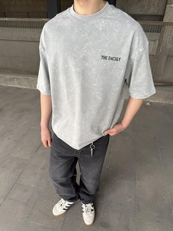 The Energy 08 Yıkamalı Oversize T-Shirt - Gri